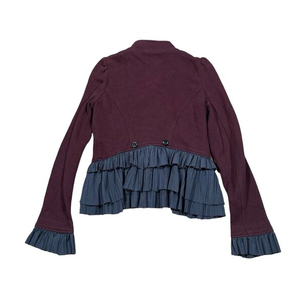 Free People Boho Jacket Women’s Sz 6 Military Ruffles Blazer Burgundy Gray - Picture 4 of 12